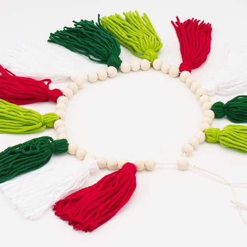 joycraft Tassel Garland Banner with Pom Pom Garlands, 3.6Ft Christmas Home Decor Tassels Garland, Tassel Banner with Wood Beads, Wall Hanging Tassel Garland Decor for Back to School, Home, Christmas