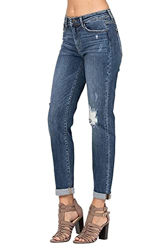 Judy Blue Destroyed Cuffed Mid-Rise Slim Fit Jeans! Cuffed Or Uncuffed. Be You! (Style: 82204) (13) Blue
