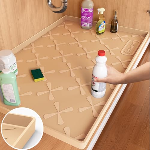 SIKADEER Double Thickness Under Sink Mat 22" x 19", Waterproof Food-Grade Silicone Tray, Reinforced Protector for Bathroom and Kitchen Cabinets, Easy to Clean, Flexible Shelf Liner Drip Tray