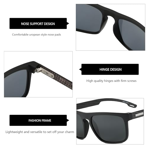 ZENOTTIC Polarized Sunglasses Men TR90 Frame Carbon Fiber Temple UV400 Protection Square Mens Sun Glasses for Driving Fishing
