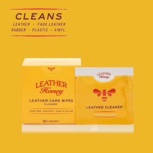 Leather Honey Leather Cleaner Wipes: Clean Leather On-The-Go. Cleaning Wipes for Leather, Faux & Vinyl - Couches, Car Seats, Purses, Shoes, Bags & Tack. Safe for Any Color. 10 Non-Toxic, Ready-to-Use