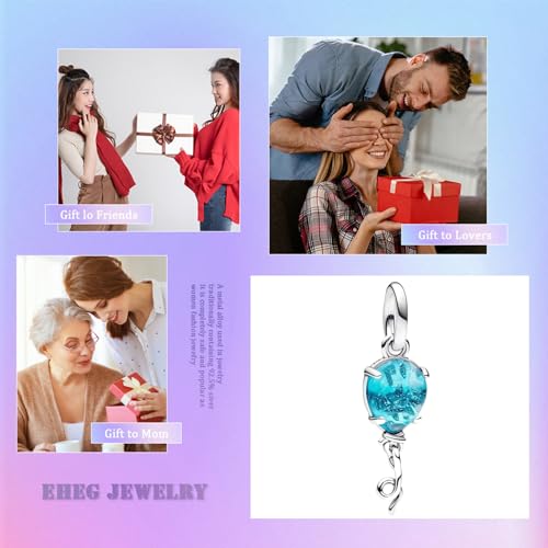 polengju Blue Glass Balloon Dangle Charms for Women Bracelet Necklace 925 Sterling Silver with 5A Cubic Zirconia,Mother's Day Birthday Christmas Jewelry Collection