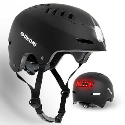 DKONI Bike Helmet with LED Lights Bicycle Helmets Commuter Cycling Helmet USB Rechargeable Front & Back LED Light Helmet for Adult Men Women(Small, Black)