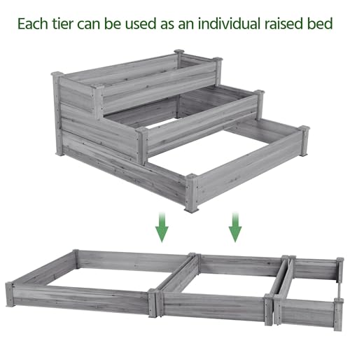 Yaheetech 3 Tier 47 x 47 x 22in Raised Garden Bed Horticulture Outdoor Elevated Flower Box Tiered Garden Bed Wooden Vegetables Growing Planter for Backyard/Patio/Gardener, Gray