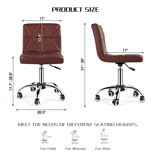 COSVALVE Armless Desk Chair, Mid Back 360 Swivel Office Chair, Height Adjustable Executive Conference Task Chair with Rolling Wheels and Diamond Pattern for Home Bedroom Computer Barber, Brown