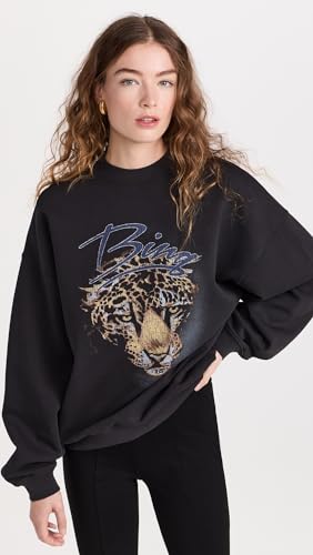 ANINE BING Women's Harvey Crew Leopard Sweatshirt, Vintage Black, XS