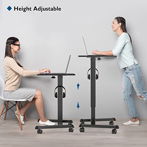 BONTEC 25.6" x 17.7" Gas Spring Mobile Stand Up Desk, Podium, Rolling Standing Desk Up to 33LBS with Wheels and Stoppers, Laptop Standing Desk Height Adjustable, Black