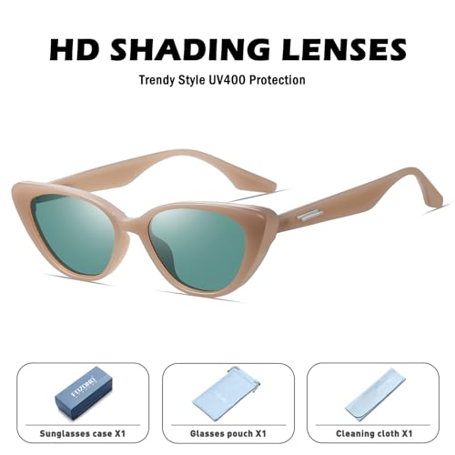 Fozono Retro Vintage Narrow Cat Eye Sunglasses for Women 90s Small Chic Style Trendy Sunnies UV400 Protection FZN7514(Brown/Green)