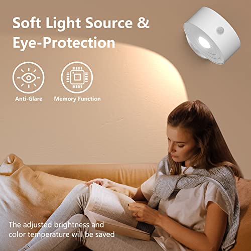 DEALGADGETS LED Wall Lights 2Pcs, Motion Sensor Light Indoor with Rechargeable Battery Operated, Dimmable & 3 Color Temperatures, 360° Rotation & Magnetic for Bedside, Hallway, Stair