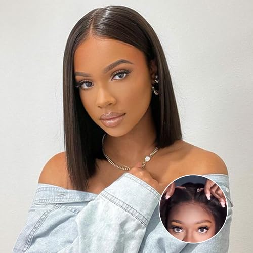 FACMOOD Wear and Go Glueless Bob Wig Human Hair, 6x4 Pre-Cut HD Lace Front Kinky Curly Glueless Wigs Pre-Plucked, Transparent Lace Closure Wigs for Women 180% Density 10 inch