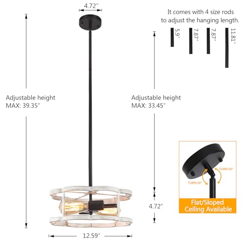Semi Flush Mount Ceiling Light, Sloped Nursery Ceilings Lights Fixture White Farmhouse 2-Light Dining Room Fixtures, Adjustable Height Lighting for Kitchen, Entryway, Hallway, Foyer