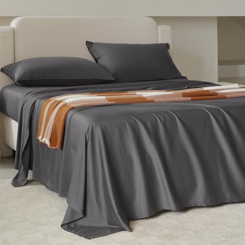 Double Stitch by Bedsure Cotton Tencel Sheet Set - Good Housekeeping Award Winner, King Sheet Set Cooling, Soft Luxury Bedding Set, 1 Fitted Sheet, 2 Pillowcases, Sunset Glow