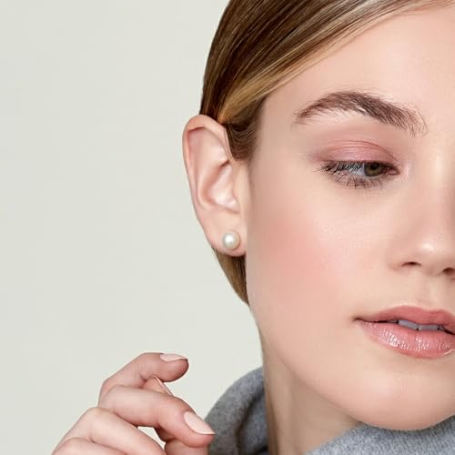 THE PEARL SOURCE AAAA Quality 14K Gold Plated Sterling Silver White Freshwater Real Pearl Earrings for Women | Hypoallergenic Earrings with Genuine Cultured Pearls Pearl Gifts for Christmas, Holidays and Anniversary