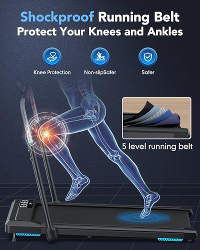 WELLFIT 3.0HP Folding Treadmills with Incline, Under Desk Walking Pad 340+LBS Weight Capacity, Treadmill for Home Office with Handle Bar, Foldable Treadmill Work with KINOMAP Apple Health No Assembly