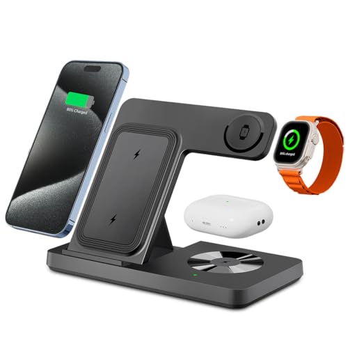 Wireless Charger, 3 in 1 Charging Station for Multiple Devices, Wireless Charging Stand for iPhone 8-15 Series,iWatch9/8/7/6/5/4/3/2/SE, AirPods3/2/Pro (Black)