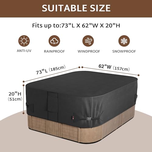 iBirdie Outdoor Waterproof and Weatherproof Hot Tub Cover 85 x 85 inch fit 84 x 84 or 83 x 83 or 82 x 82 or 7 ft x 7 ft Square SPA 600D Heavy Duty Cover Protectors Protective Cover Cap