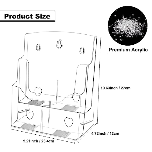 2 Pack Acrylic Brochure Holder 8.5 x 11 in, 2-Tier Brochure Display Stand with Removable Divider for 4 x 9 in Trifold Pamphlets, Clear Flyer Holder for Wall Mount or Countertop