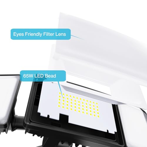 Olafus 65W Motion Sensor Outdoor Lights, 6000lm Adjustable 3-Head LED Flood Lights Outdoor with Motion Detection, IP65 Waterproof Security Lights for Driveway, Garage, Porch, Yard Black