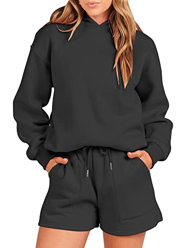 ANRABESS Women 2 Piece Outfit Oversized Hoodie Sweatshirt Shorts Lounge Sweat Set Sweatsuit Tracksuit 2024 Trendy Y2K Clothes Red Small