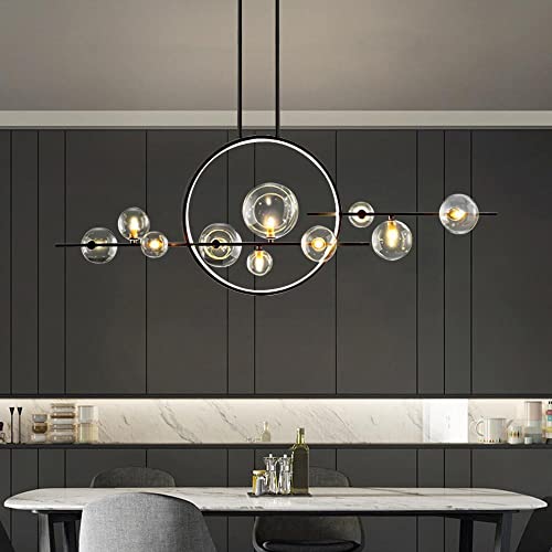 BULUXE Modern Island Lights for Kitchen,10-Light Pendant Lights Kitchen Island Lighting with Glass Globe Shade Sputnik Light Fixture Linear Chandeliers for Dining Room Living Room