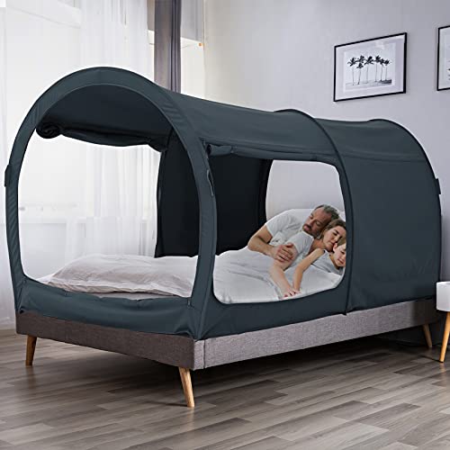LEEDOR Bed Tent Dream Tents Bed Canopy Shelter Cabin Indoor Privacy Warm Breathable Pop Up Twin Size for Kids and Adult Patent Pending PitchBlack(Mattress Not Included)