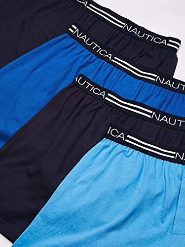 Nautica mens Classic Cotton Loose Knit Boxer Shorts, Peacoat/Aero Blue/Sea Cobalt- 4 Pack, Small US