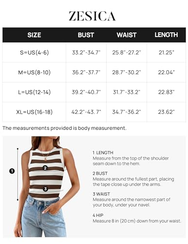 ZESICA Women's Summer Knit Striped Tank Tops 2024 Trendy Crewneck Sleeveless Shirts Brown S