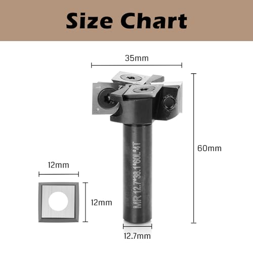 Genmitsu CNC Spoilboard Surfacing Router Bit, 1/2" Shank 1-1/2" Cutting Diameter 4 Wing, CNC Milling Machine Slab Flattening Router Bit, Carbide Insert Router Planer Bit for Woodworking Carving, SS06