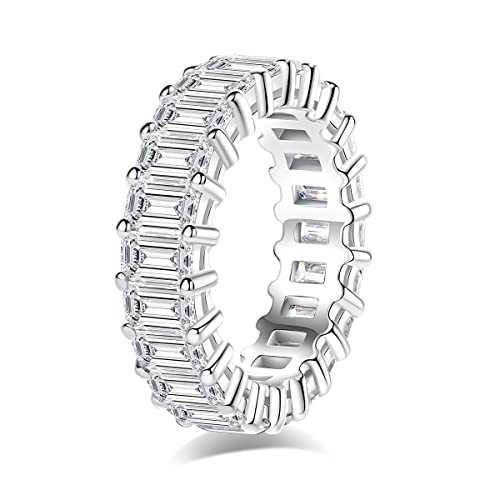 AnuClub Princess Cut Moissanite Eternity Ring 4cttw D Color VVS1 Lab Created Diamond Sterling Silver Eternity Wedding Band Ring, Christmas Gift for Women with Certificate(9)