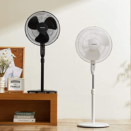 PELONIS 16'' Pedestal Remote Control, Oscillating Stand Up Fan 7-Hour Timer, 3-Speed and Adjustable Height, PFS40A4BBB, Supreme 16"-Black