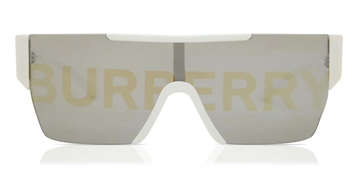 Burberry BE 4291 3007/H White Plastic Rectangle Sunglasses Silver Burberry Logo Lens