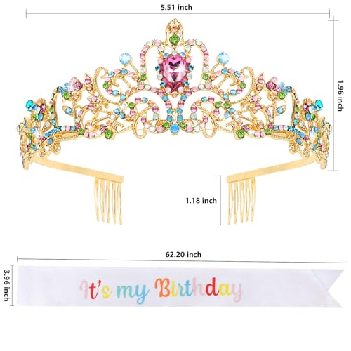 ACO-UINT Blue Birthday Crown for Women, Birthday Headband Birthday Sash Birthday Tiara, Birthday Girl Crown Birthday Queen Tiara Decorations Birthday Gifts
