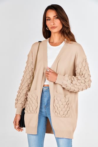 PRETTYGARDEN Women's Cardigan Sweaters Fall Clothes Open Front Cable Knit Oversized Winter Coats Outerwear (Beige,Small)