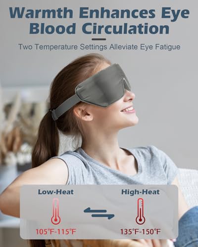 Silk Cordless Heated Eye Mask, Washable Dry Eye Mask Warm Eye Compress Mask with Flaxseed, USB Electric Eye Heating Pad for Stye Sinus Blepharitis MGD Eye Fatigue Gifts for Men Women (Grey) (YZG23440)