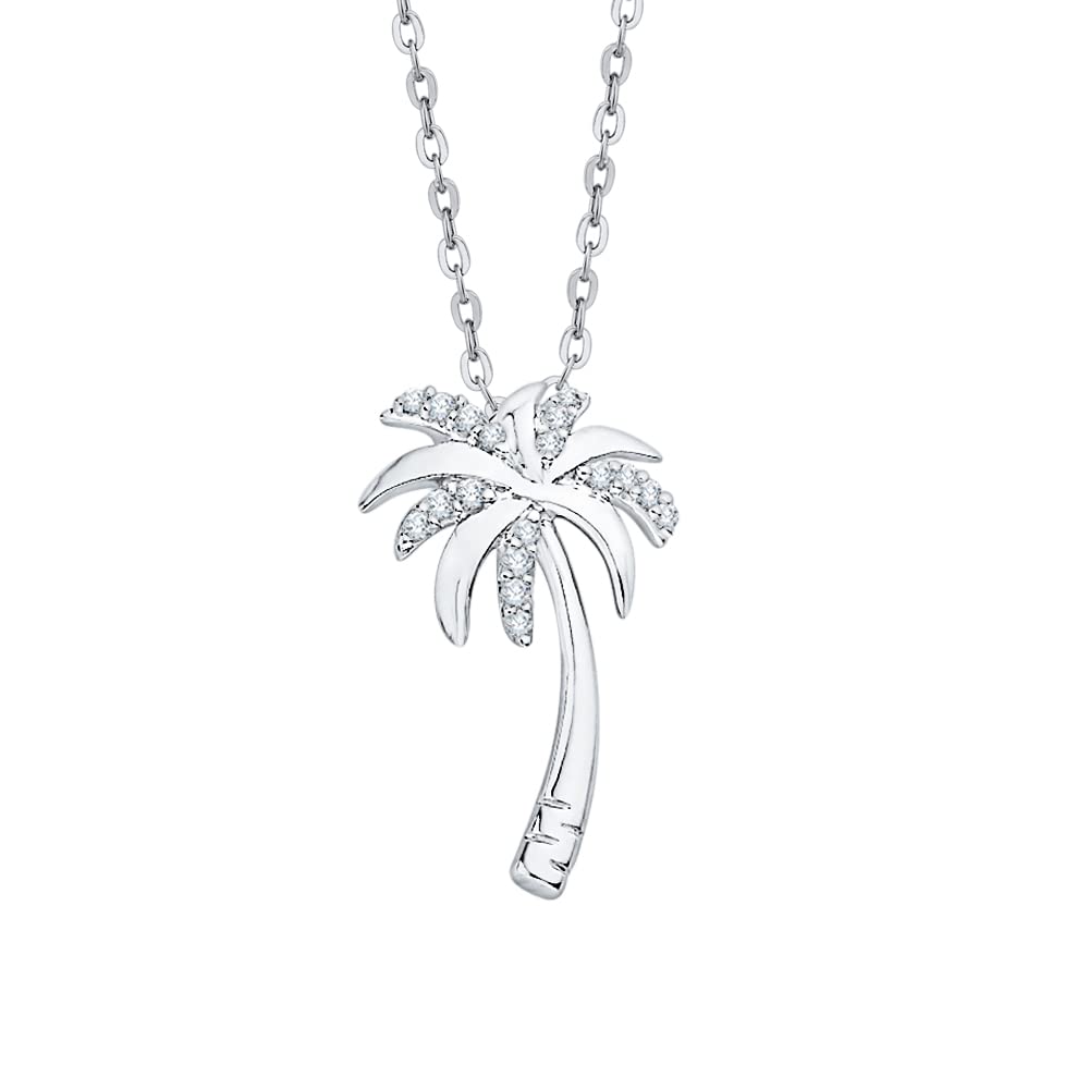 KATARINA Diamond Palm Tree Pendant Necklace in 10k White Gold (1/10 cttw, J-K, SI2-I1)