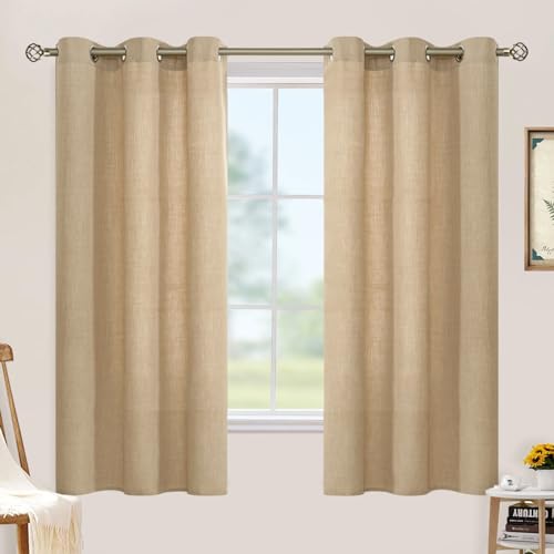 LAMIT 72 inch Linen Curtains for Living Room, Grommet Linen Textured Privacy Drapes Light Filtering Window Treatments Burlap Curtains for Bedroom, Set of 2 Panels (52 x 72 Inch, Beige)