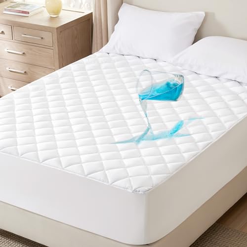 Bedsure Waterproof Mattress Protector Twin Size, Quilted Mattress Pad with Deep Pocket up to 22 Inches, Noiseless Soft Breathable Mattress Cover, White