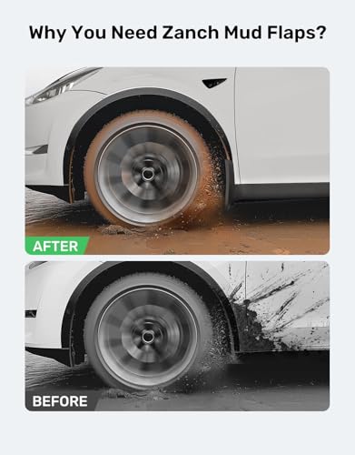 2024 Upgrade Tesla Model Y Accessories Mud Flaps [No Drilling Install - Full Install Tools] [Vehicle Tire Protector] Military Grade Design Splash Guard for Tesla Model Y 2020-2024 (Set of 4)