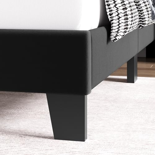 HITHOS King Bed Frame, Upholstered Platform Bed Frame with Modern Adjustable Headboard, Diamond Tufted Mattress Foundation with Wooden Slat Support, No Box Spring Needed, Easy Assembly (King, Black)