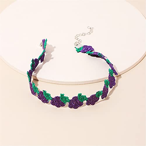 Cute Fruit Choker Necklace for Women Embroidered Strawberry Peach Grape Collar Clavicle Chain Necklace Jewelry Gift