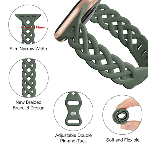 Slim Silicone Bands Compatible with Apple Watch Band 40mm 38mm 41mm 44mm 45mm 42mm Women Floral Breathable Braided Lace Thin Sport Strap Replacement Wristbands for iWatch SE Series 9 8 7 6 5 4 3 2 1