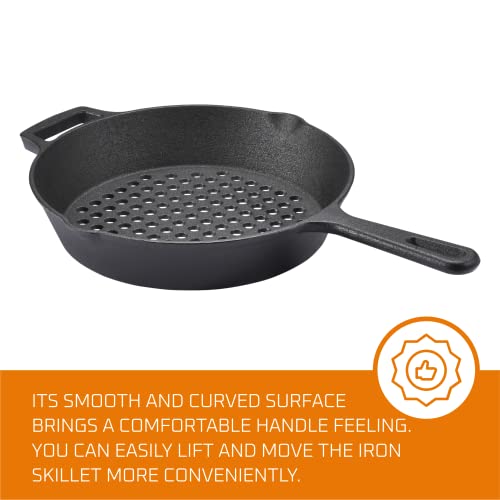 Bruntmor Pre-Seasoned Cast Iron Saute Fry Pan, Large Size, Dual Handles, Nonstick Surface, Induction Compatible, Easy Cleanup