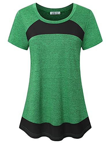 MOQIVGI Athletic Tops for Women Short Sleeve, Loose Fit Workout Shirts, Casual Summer Quick Dry Moisture Wicking Training Running Yoga Gym Activewear Green Medium