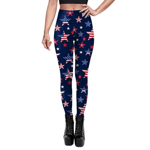 Eciodci Women's American Flag Leggings USA 4th of July Patriotic High Waisted Soft Stretchy Yoga Pants