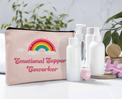 Dwept Emotional Support Coworker Makeup Bag, Employee Appreciation Gifts, Coworkers Gifts for Women Colleagues Pink Cosmetic Bag for Purse, Farewell Gonging Away Gifts for Work Friends Beauty Bag