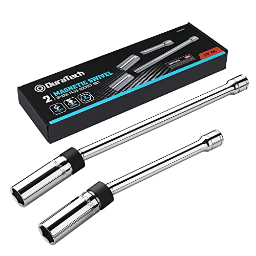 DURATECH 2PCS 5/8" Swivel Magnetic Spark Plug Socket Set, 3/8" Drive Thin Wall Socket Includes 11" Total Length and 6" Total Length with 6-Point, Enhanced Magnetic Head, Cr-V Steel Made