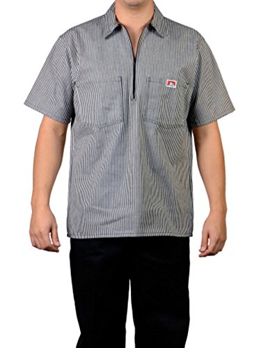 Ben Davis Men's Short Sleeved Half Zipper Work Shirt (Medium, Butcher Block Stripe Black)