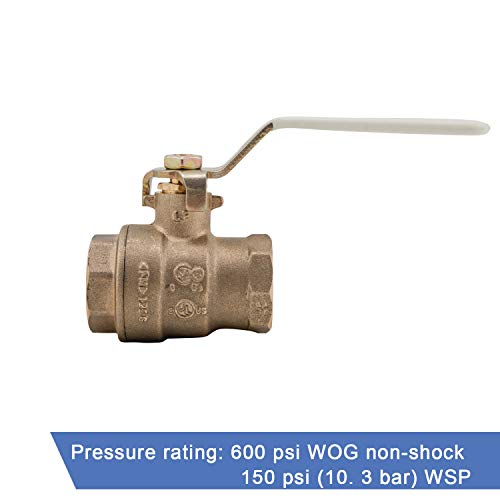 Watts LFFBV-3C-M1 Series 1" Lead-Free 2-Piece Full Port Chrome-Plated Brass Ball Valve with Female Threaded End Connections, Copper Silicon Alloy Body, O-Ring Seal, Steel Handle