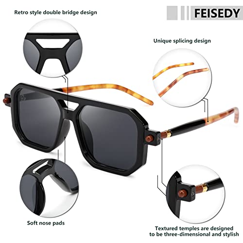 FEISEDY Vintage Square 70s Flat Aviator Sunglasses Women Men Classic Retro Stylish Frame UV400 Sunglasses B2622