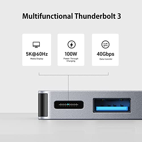 RayCue USB C Hub Adapters for MacBook Pro/MacBook Air M1 M2 M3 2023 2022 2021 2020 2019 13" 14" 15" 16", 6-in-2 Multiport MacBook Adapter with Thunderbolt 3, 3 USB 3.0 Ports, SD/TF Card Reader